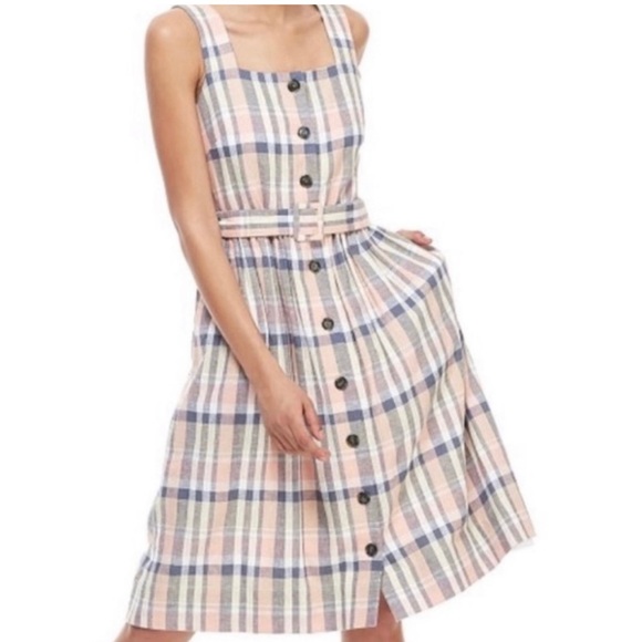 NWT Gal Meets Glam Peyton Checkered Button Front Linen Blend Dress - Picture 3 of 11